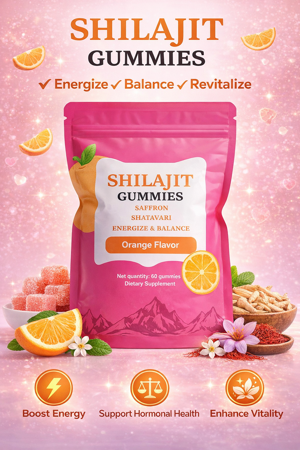 Shilajit Gummies – Orange Flavor | Energy & Balance Support (60 Gummies)